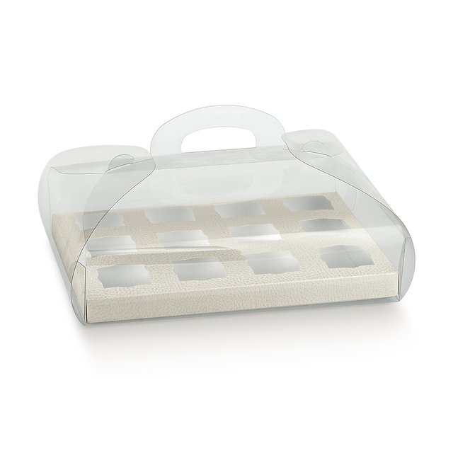 Obrázek produktu SC Krabice na mini kelímky s plastovým víkem potisk bílá kůže 12 ks 24,5x18x9,5cm 10ks