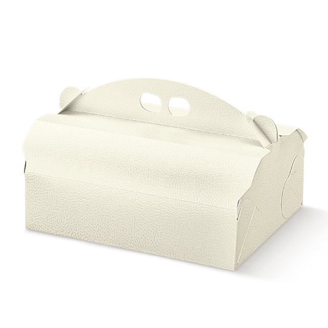 Obrázek produktu SC Krabice na dezerty s uchem bílá kůže 25x20x10cm 5x20ks (na objednávku)