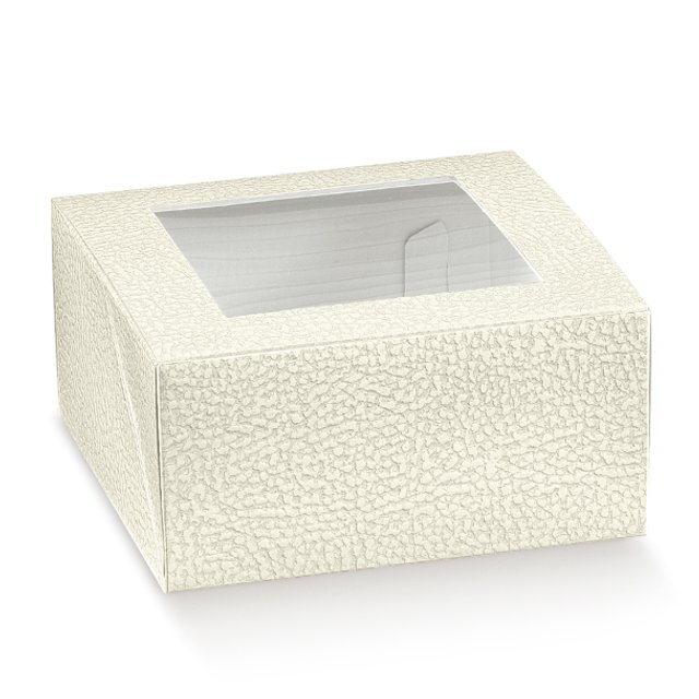 Obrázek produktu SC Krabice na cukroví s okénkem potisk bílá kůže 10x10x6cm 20x10ks