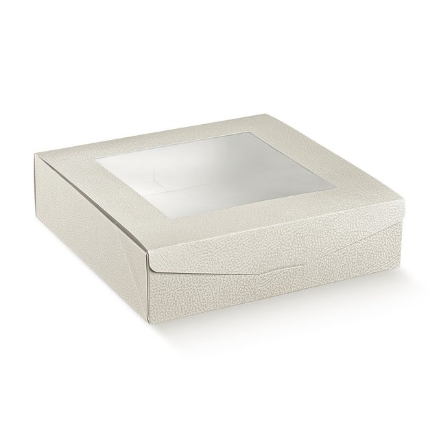 Obrázek produktu SC Krabice na cukroví s okénkem potisk bílá kůže 26x26x7cm 5x10ks