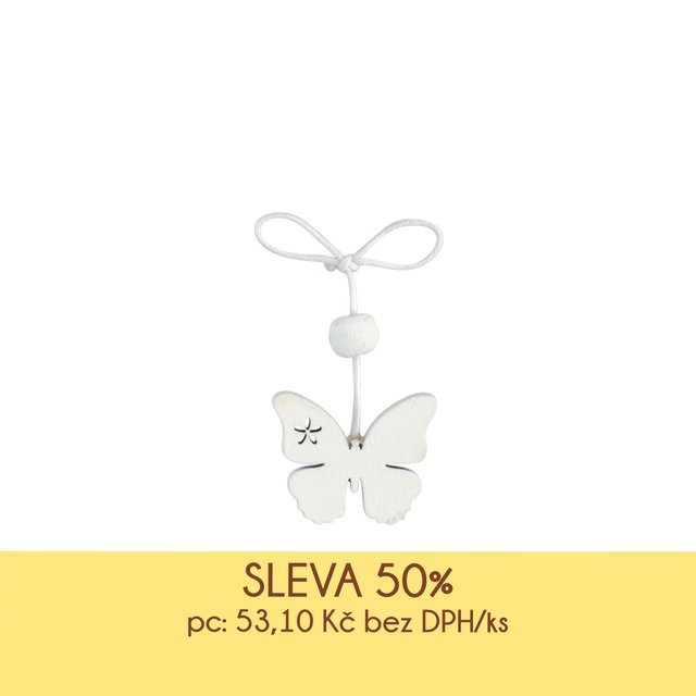 Obrázek produktu SC Dekorace 1 bílý motýlek na provázku 12ks - DOPRODEJ SLEVA 50%