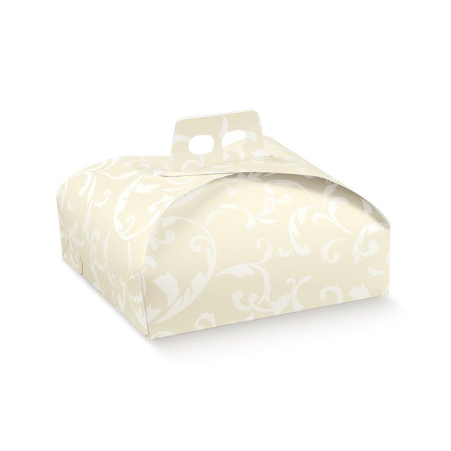 Obrázek produktu SC Krabice na dort oblá s uchem potisk Damascato avorio 25x25x11cm 5x20ks