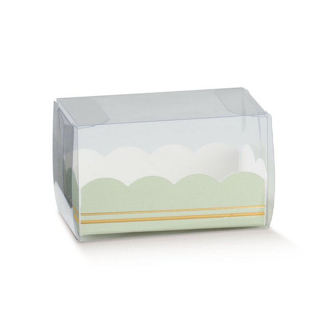 Obrázek produktu SC Krabička na makronky průhledná potisk zelený na 7 ks 19x5x5cm 20x10ks