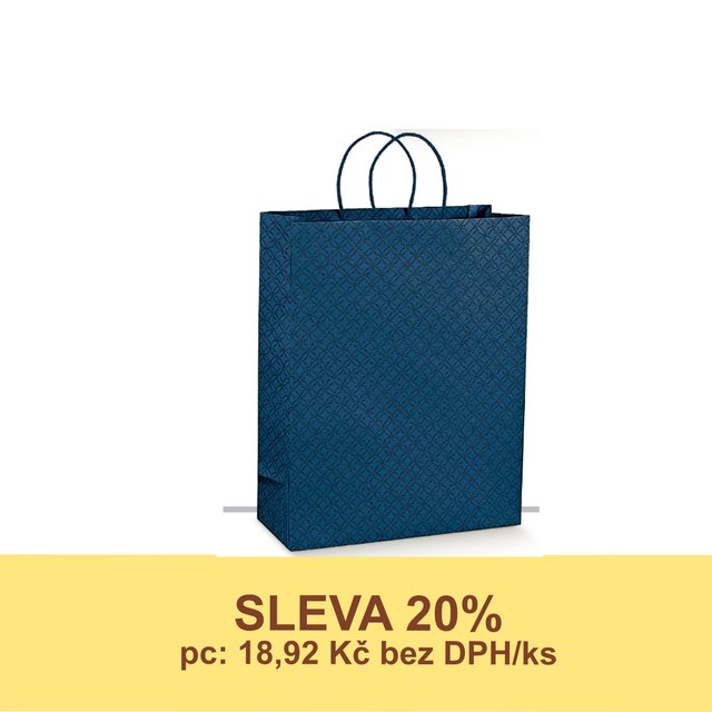 Obrázek produktu SC Taška papírová modrá MATELASSÉ 31x12x38 cm 10x10 ks - DOPRODEJ SLEVA 20%
