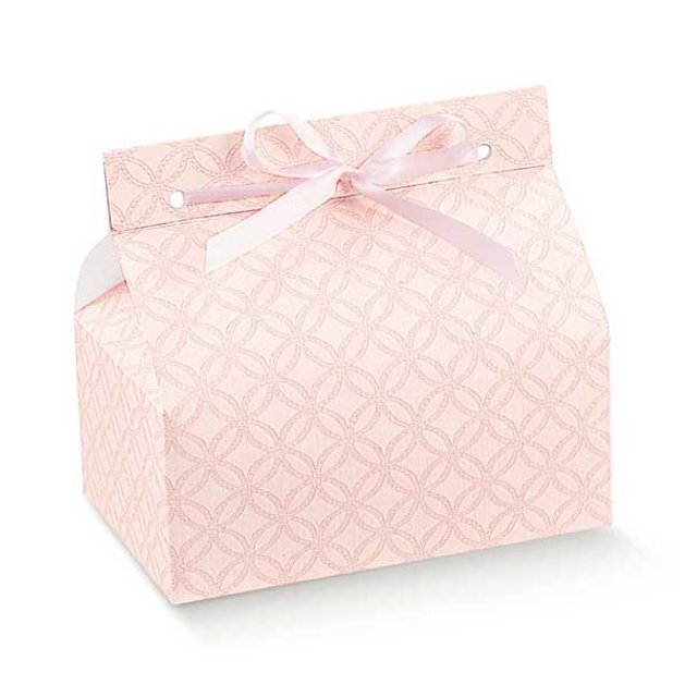 Obrázek produktu SC Krabička na pralinky/makronky na zavázaní stuhou 14x9x6cm Matelasse růžová 10x10ks
