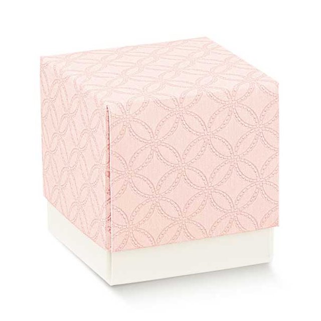 Obrázek produktu SC Krabička na pralinky/makronky s víčkem 7x7x7cm potisk Matelasse růžový 20x10ks