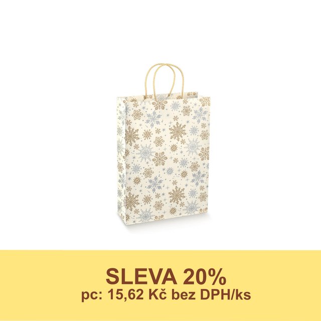 Obrázek produktu SC Taška papírová vánoční vzor vločky 23x10x30 cm 10x10 ks - DOPRODEJ SLEVA 20%