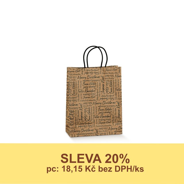 Obrázek produktu SC Taška papírová hnědá vánoční vzor slova 35x13x43 cm 10x10 ks - DOPRODEJ SLEVA 20%