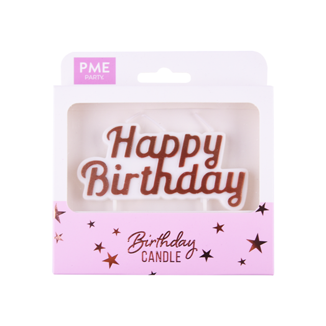 Obrázek produktu PME DORTOVÁ SVÍČKA - zápich růžovo-zlatý HAPPY BIRTHDAY 10x5cm 1ks