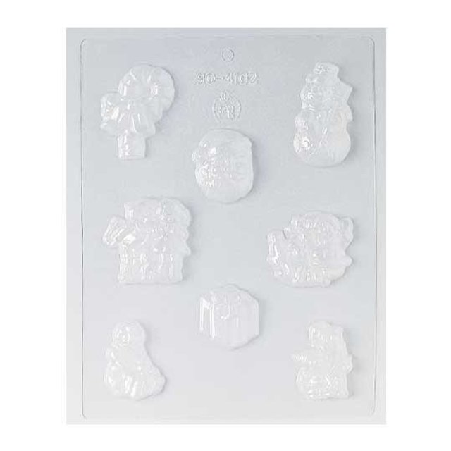 Obrázek produktu MA FORMA NA ČOKOLÁDU PLAST - VÁNOCE 8x (dárek, Santa, sněhulák, dítě,Santa se sobem) SE SLEVOU 50%