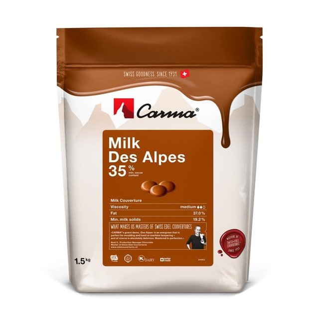 Obrázek produktu CARMA ČOKOLÁDA DES ALPES MLÉČNÁ 35% 5x1,5 kg