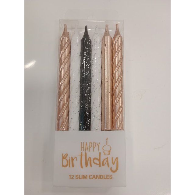 Obrázek produktu SVÍČKY METALICKÉ SADA - růžovo, černo, bílé 12ks