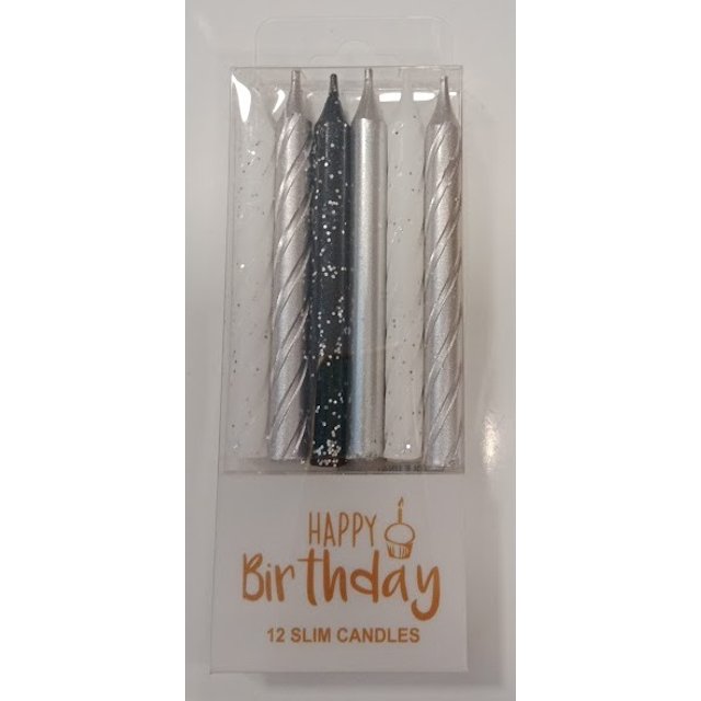 Obrázek produktu SVÍČKY METALICKÉ SADA - stříbrno, černo, bílé 12ks