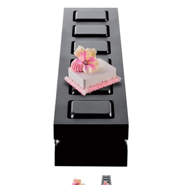 Obrázek produktu MA FORMA na dezerty - MONOPORCE ČERNÁ KVÁDR 62x48mm v.25mm 70ml 18ks + vytlačovač VÝPRODEJ