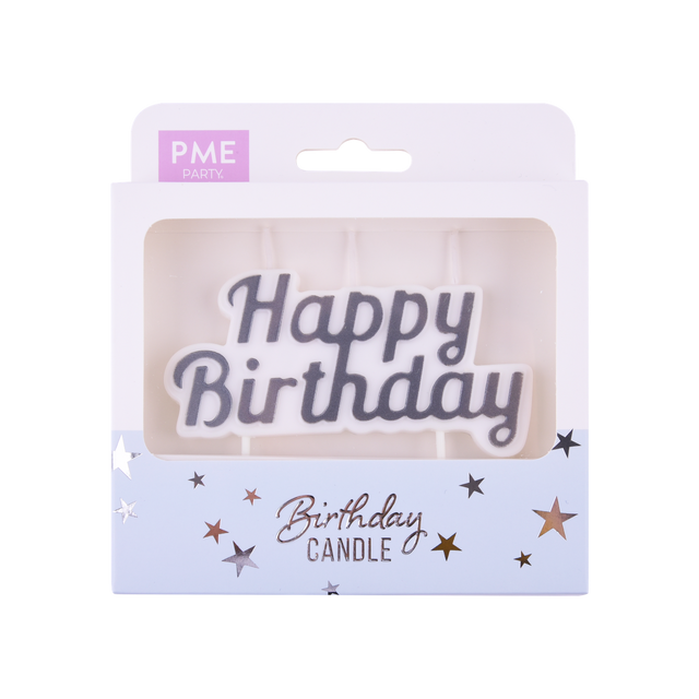 Obrázek produktu PME DORTOVÁ SVÍČKA - zápich stříbrný HAPPY BIRTHDAY 10x5cm 1ks