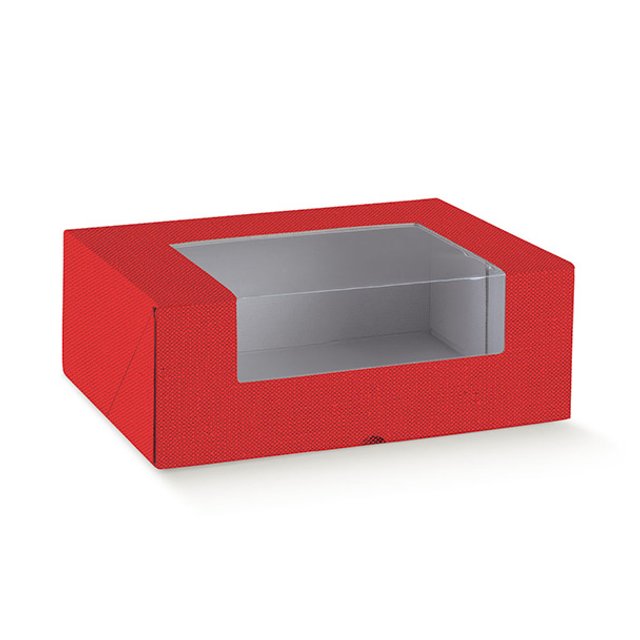 Obrázek produktu SC Krabice na dezerty s okénkem červená 38x30x14cm 20ks (na objednávku)