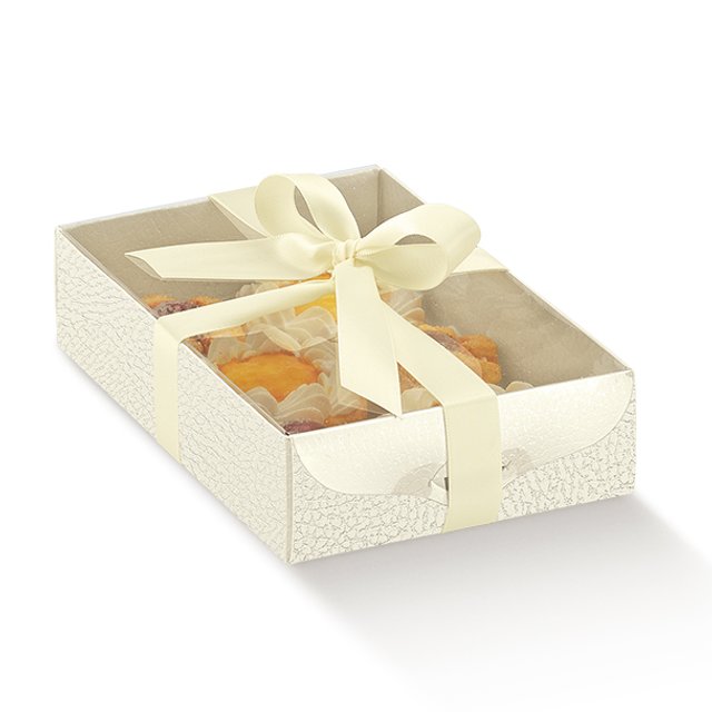 Obrázek produktu SC Krabice na cukroví s průhl. víčkem bílá kůže 30x22x3,5cm 5x10ks