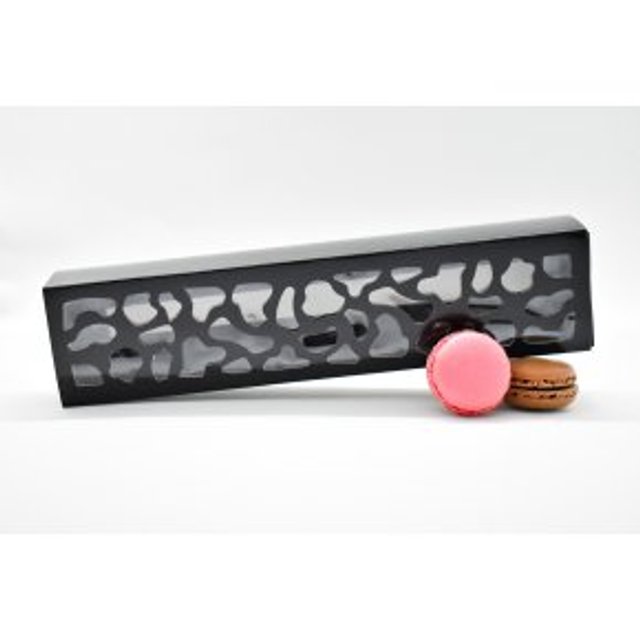 Obrázek produktu VE Krabička na makronky vzorované okénko černá na 10ks 25,8x6x4cm 10x1ks