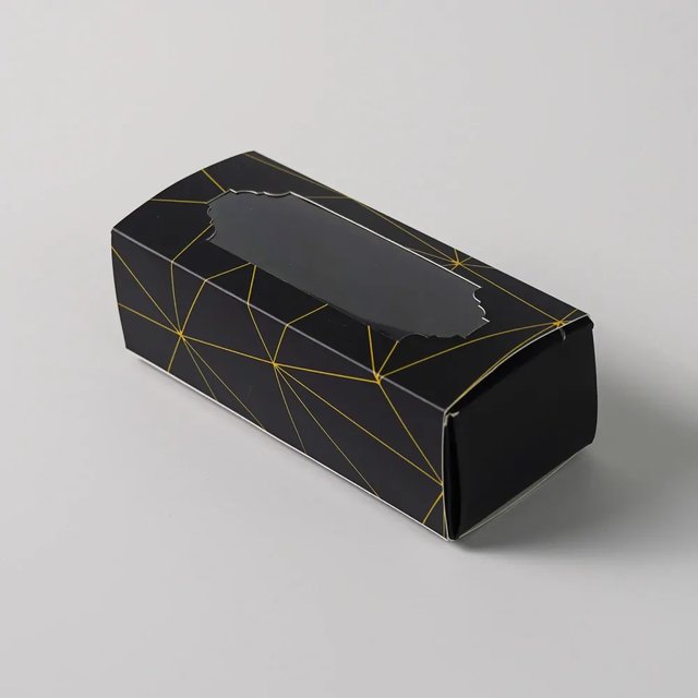 Obrázek produktu VE Krabička na makronky okénko zlatý vzor černá na 5ks 15,5x6,5x5,2cm 10x1ks