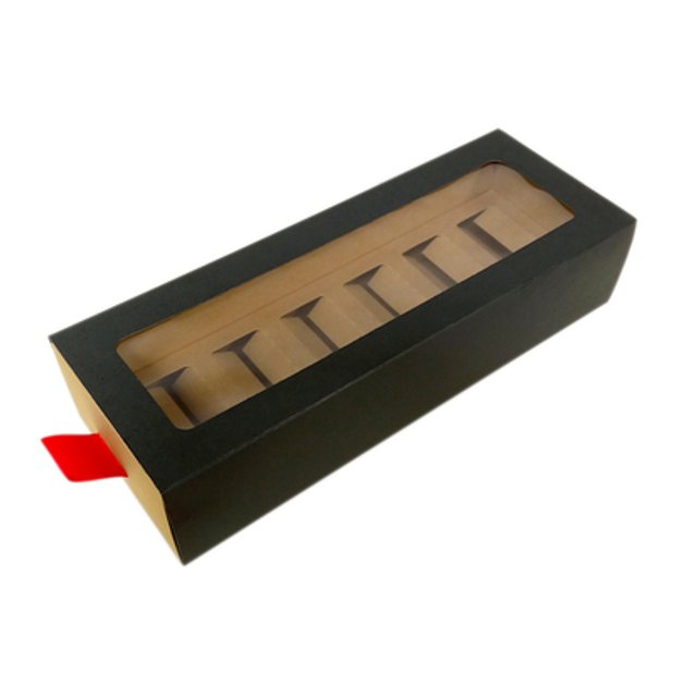 Obrázek produktu VE Krabička na makronky dárková okénko černá na 6ks 24,5x9x5,2cm 10x1ks