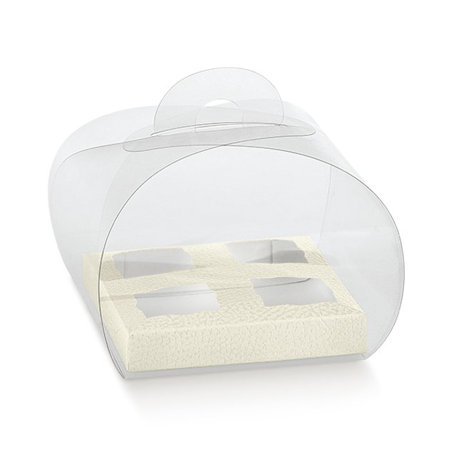 Obrázek produktu SC Krabice na mini kelímky s plastovým víkem potisk bílá kůže 4 ks 12x12x10cm 10ks