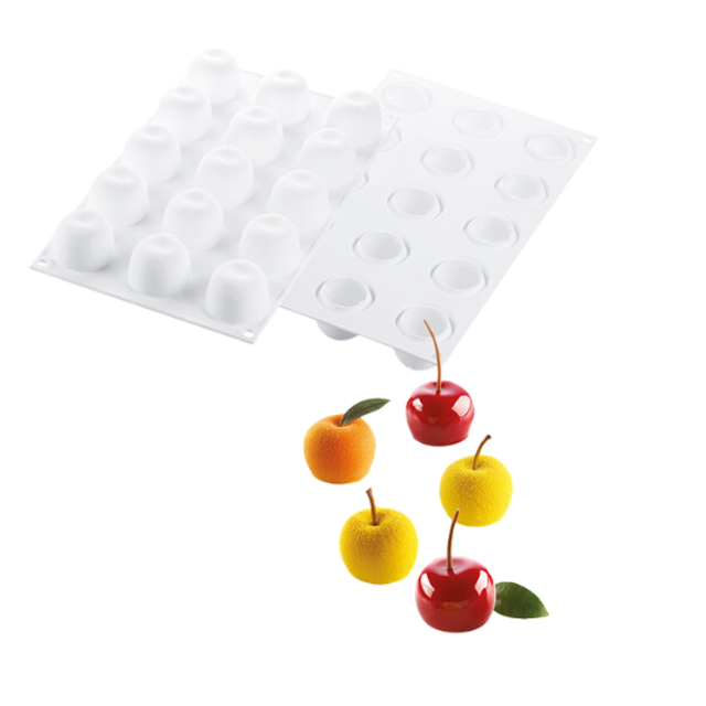 Obrázek produktu SIL FORMA SILIKON bílá - MELA CILIEGIA PESCA 30 (jablko, třešeň, broskev) Ø39mm v.30mm 30ml