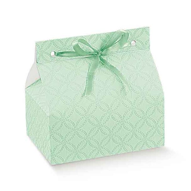 Obrázek produktu SC Krabička na pralinky/makronky na zavázání stuhou 10,3x7x4,5cm zelená 10x10ks