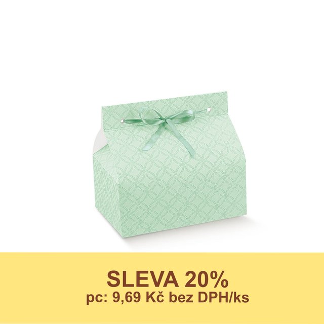 Obrázek produktu SC Krabička na pral./makr. na zavázaní stuhou 14x9x6cm Matelasse zelená 10x10ks - DOPRODEJ SLEVA 20%
