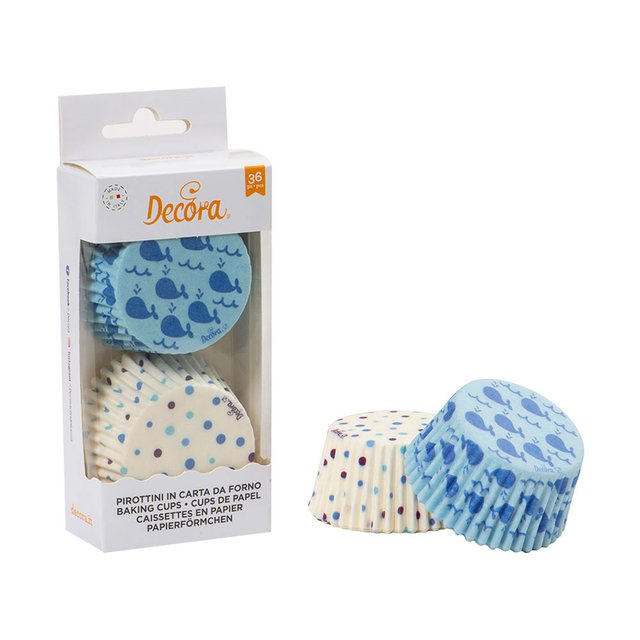 Obrázek produktu DECO KOŠÍČKY NA MUFFINY - VELRYBY a PUNTÍKY modré a bílé 50x32mm 36ks - doprodej