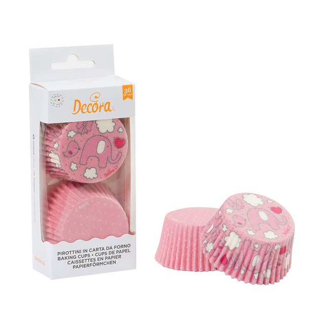 Obrázek produktu DECO KOŠÍČKY NA MUFFINY - SLONI a RŮŽOVÉ 50x32mm 36ks - doprodej