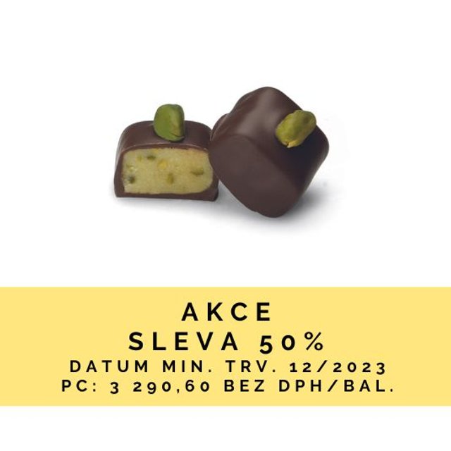 Obrázek produktu MC PRALINKY PISTRA - hořká čokoláda a marcipán s pistáciemi 2 kg SE SLEVOU 50% MIN. TRV. 12/2023
