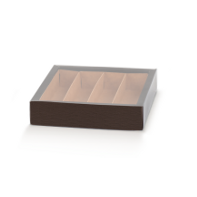Obrázek produktu SC Krabička na pralinky čiré víčko přírodní vklad potisk hnědá kůže14,5x7,5x3,5cm 5x10ks
