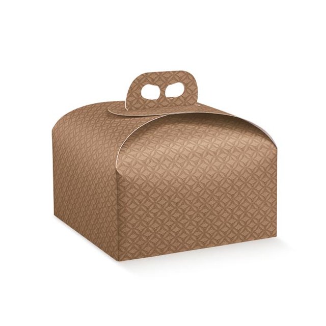 Obrázek produktu SC Krabice na dort (panettone) vyšší oblá s uchem HNĚDÁ 24,5x24,5x13cm 50ks