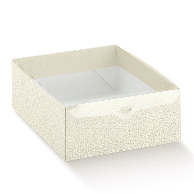 Obrázek produktu SC Krabice na dezerty s průhl. víčkem potisk bílá kůže 15x10x8cm 5x10ks