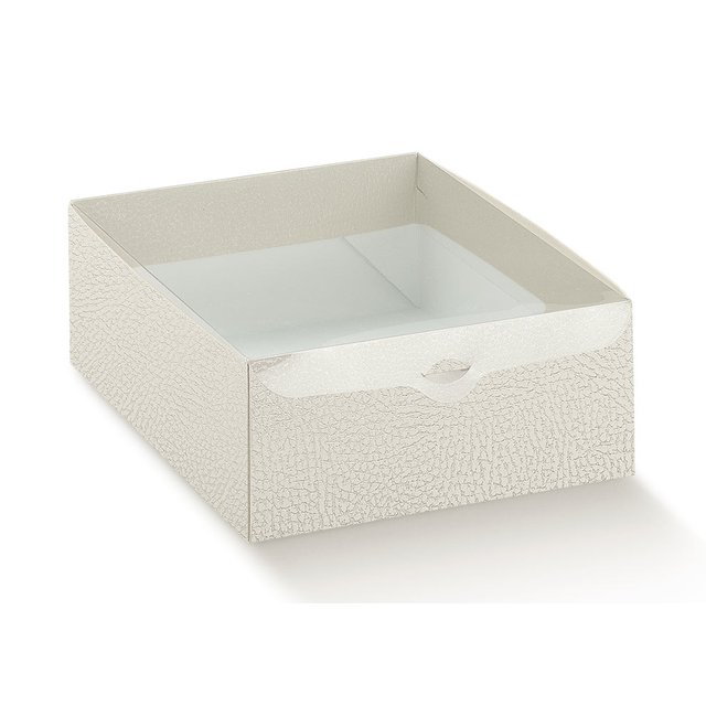 Obrázek produktu SC Krabice na dezerty s průhl. víčkem potisk bílá kůže 25x19x8cm 5x10ks