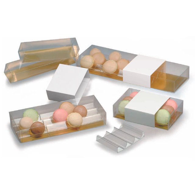 Obrázek produktu MF Krabička na makronky průhledná zlatý vklad na 8 ks 18x5x5cm