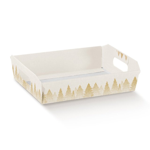 Obrázek produktu SC Dárkový koš béžový potisk stromky Vánoce 35x26x7cm 1 ks