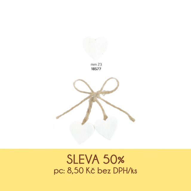 Obrázek produktu SC Dekorace 2 bílé srdce spojená provázkem - DOPRODEJ SLEVA 50%
