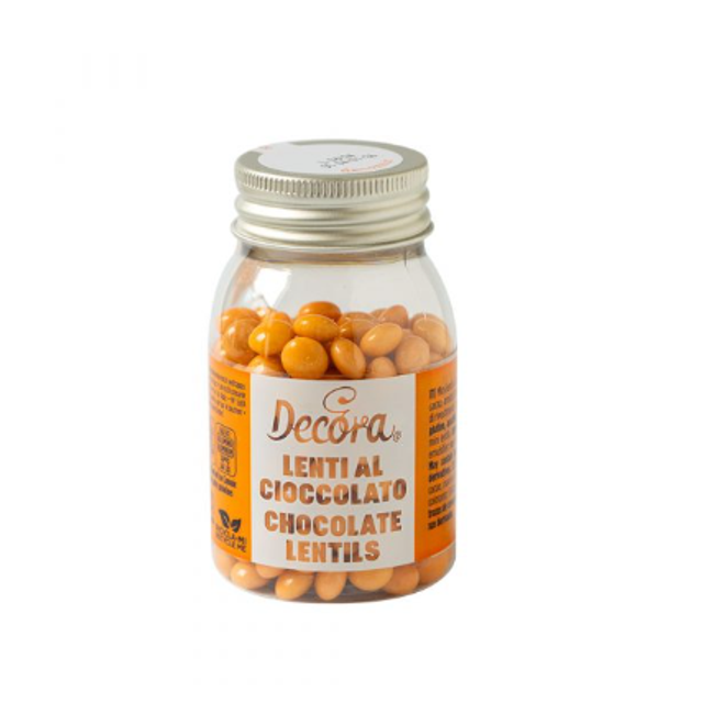 Obrázek produktu DECO Dekorace lentilky mléčná čokoláda SVĚTLE ORANŽOVÉ 80g