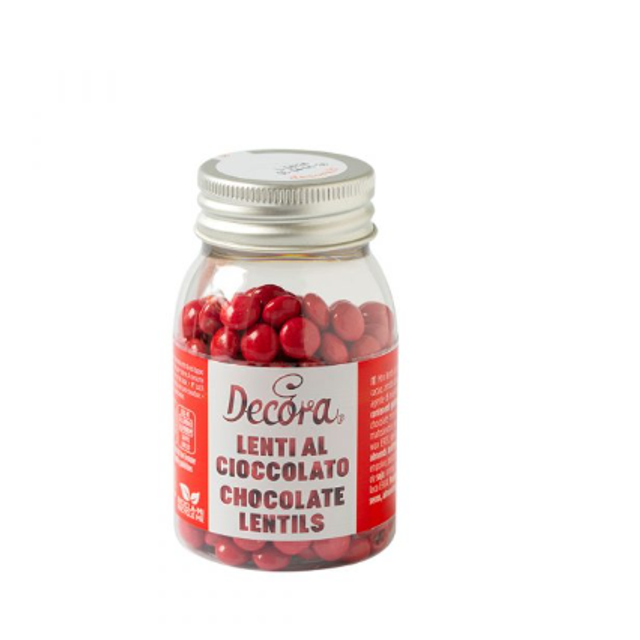 Obrázek produktu DECO Dekorace lentilky mléčná čokoláda ČERVENÉ 80g