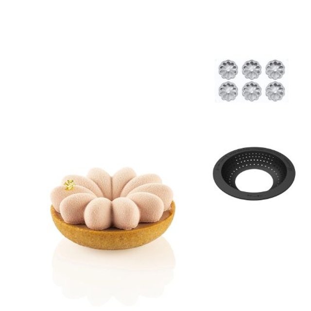 Obrázek produktu SIL KIT TARTE RING FORMA SILIKON A RÁFKY perforované 3D - BLOOM Ø76mm v.15mm, ráfky Ø 80mm 6ks