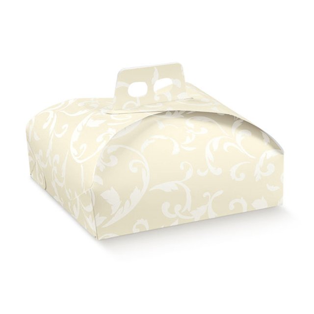 Obrázek produktu SC Krabice na dort oblá s uchem potisk Damascato avorio 29x29x11cm 5x20ks