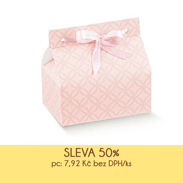 Obrázek produktu SC Krabička na pralinky na zavázání stuhou 10,3x7x4,5cm Matelasse růž. 10x10ks  - DOPRODEJ SLEVA 50%