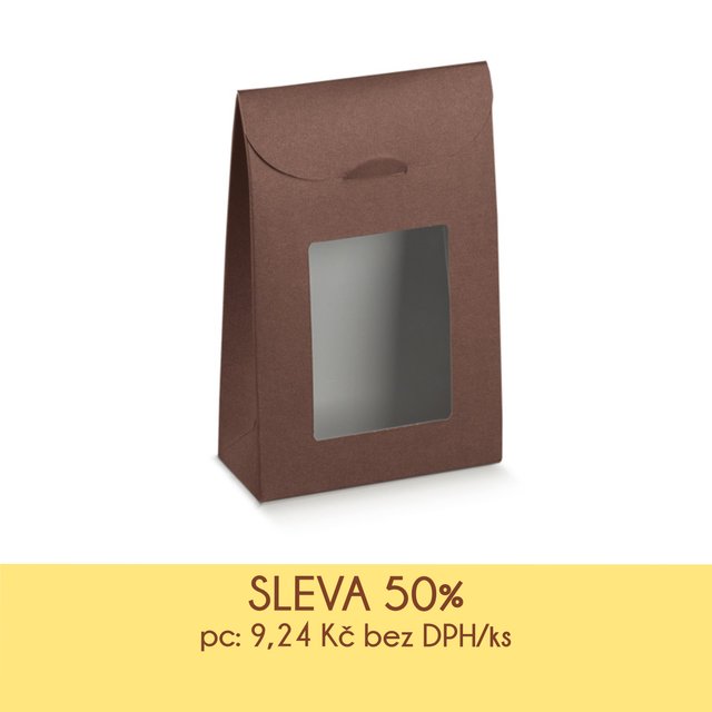 Obrázek produktu SC Sáček papírový s okénkem potisk Lino Marrone hnědý 9x4,5x13 cm 10ks - DOPRODEJ SLEVA 50%
