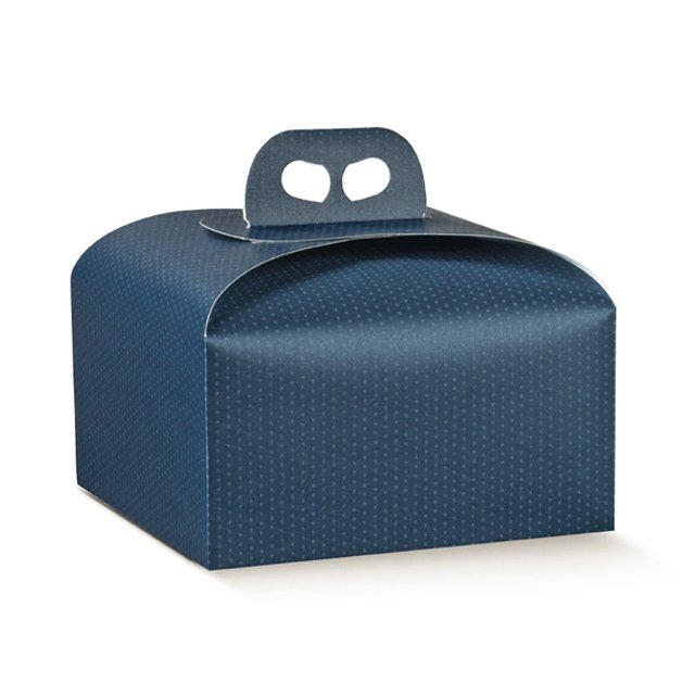 Obrázek produktu SC Krabice na dort (panettone) vyšší oblá s uchem MODRÁ 24,5x24,5x13cm 50ks
