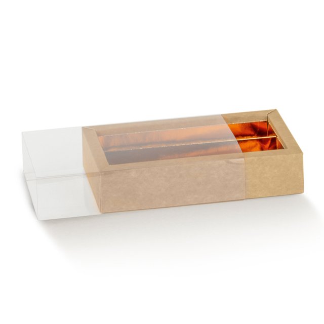 Obrázek produktu SC Krabička na pralinky čiré víčko zlatý vklad přírodní AVANA 14,5x7,5x3,5cm 10ks