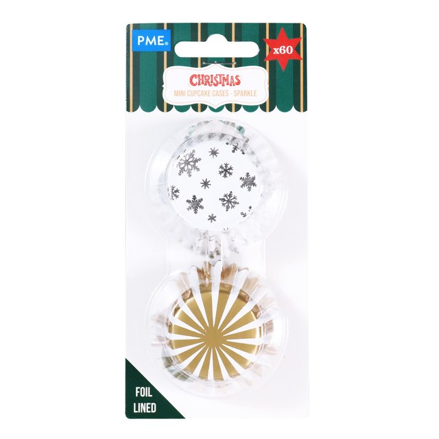 Obrázek produktu PME Košíčky na mini muffiny VÁNOCE - STŘÍBRNÉ HVĚZDY + ZLATÉ PRUHY 33x21mm 60ks