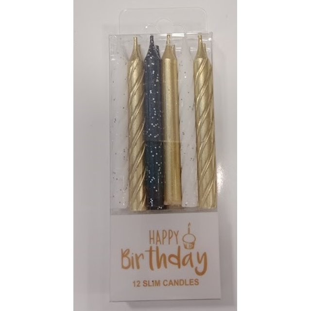 Obrázek produktu SVÍČKY METALICKÉ SADA - zlato, černo, bílé 12ks