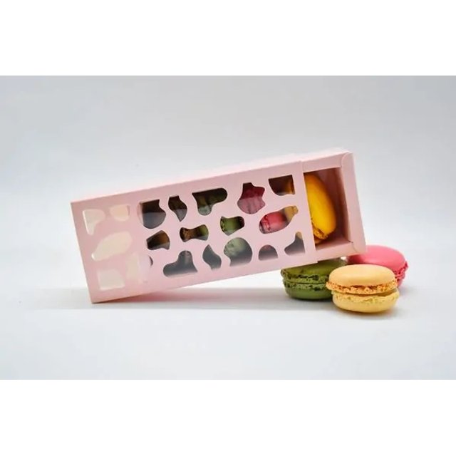 Obrázek produktu VE Krabička na makronky vzorované okénko růžová na 4ks 13x6x4cm 10x1ks