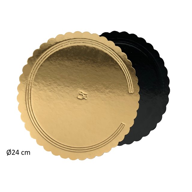 Obrázek produktu LEPENKOVÁ PODLOŽKA ZLATO/ČERNÁ G2400 silná (vlnitý okraj) pr.24cm
